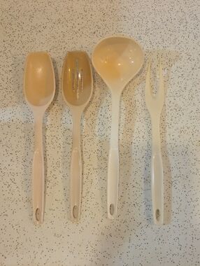 Foley Vintage Serving Spoons, Fork, Ladle Set Of 4 Almond Beige
